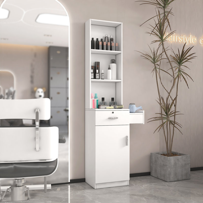 Bureau à cheveux moderne et simple avec espace de rangement multicouche et conception efficace, Blanc