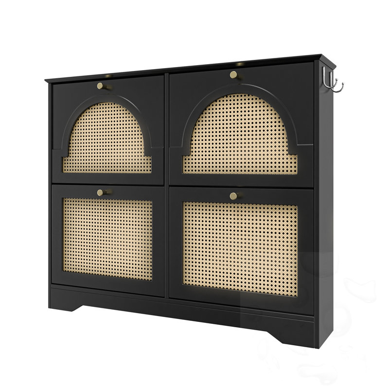 Shoe Cabinet With 4 Flip Drawers, Black