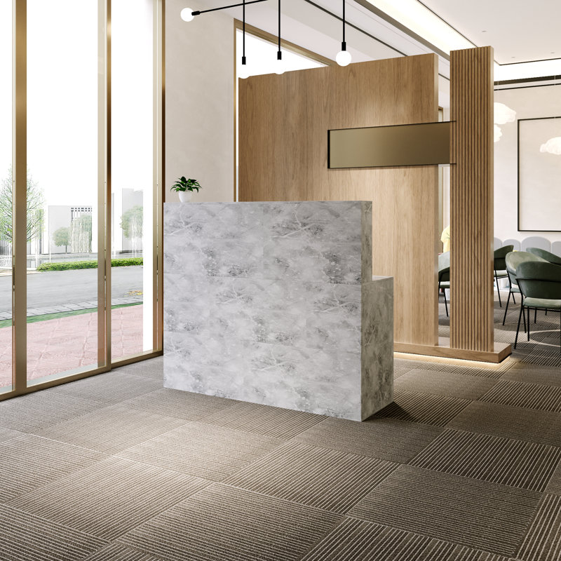Bureau de réception en L en bois, Marbre gris