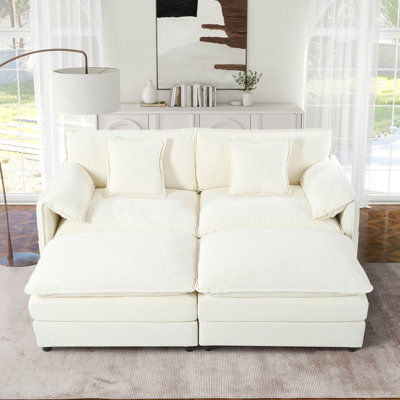 Deep Seat Sectional Cloud Sofa With 2 Ottomans & Soft Pillows