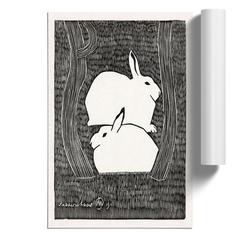 Two Snow Hares by Samuel de Mesquita - Frameless Print, 30cm H x 21cm W x 0.1cm D