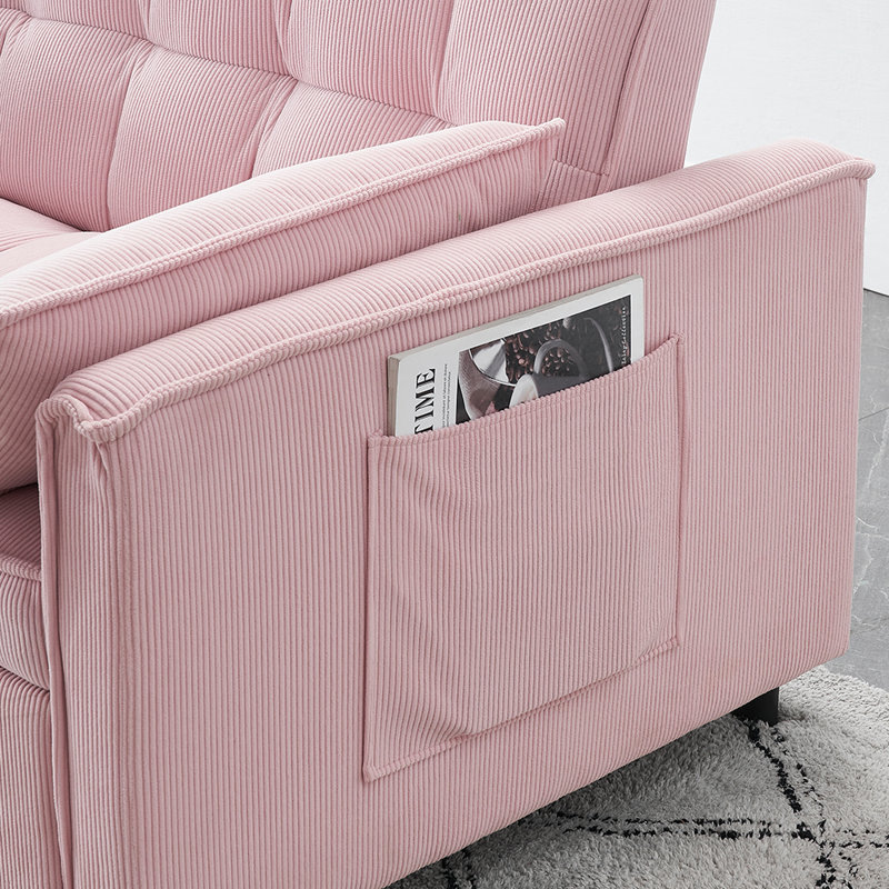Jashlyn Convertible Loveseat,Sofa bed for Small Spaces Apartments, Pink Corduroy