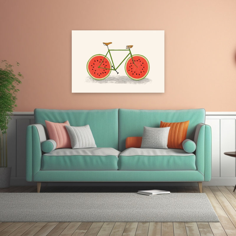 Watermelon, impression d'art mural contemporain bicyclette, 32" H x 48" W