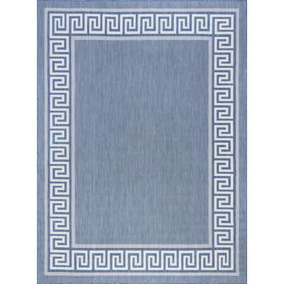 Tapis d'intérieur / extérieur bleu tissé à plat Drusilla