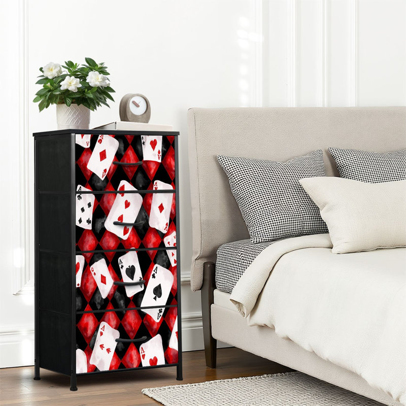 4 Drawer Dresser for Bedroom, Narrow Chest of Drawers, Wooden Top and Study Iron Frame 18"x37.5"-(WxH)