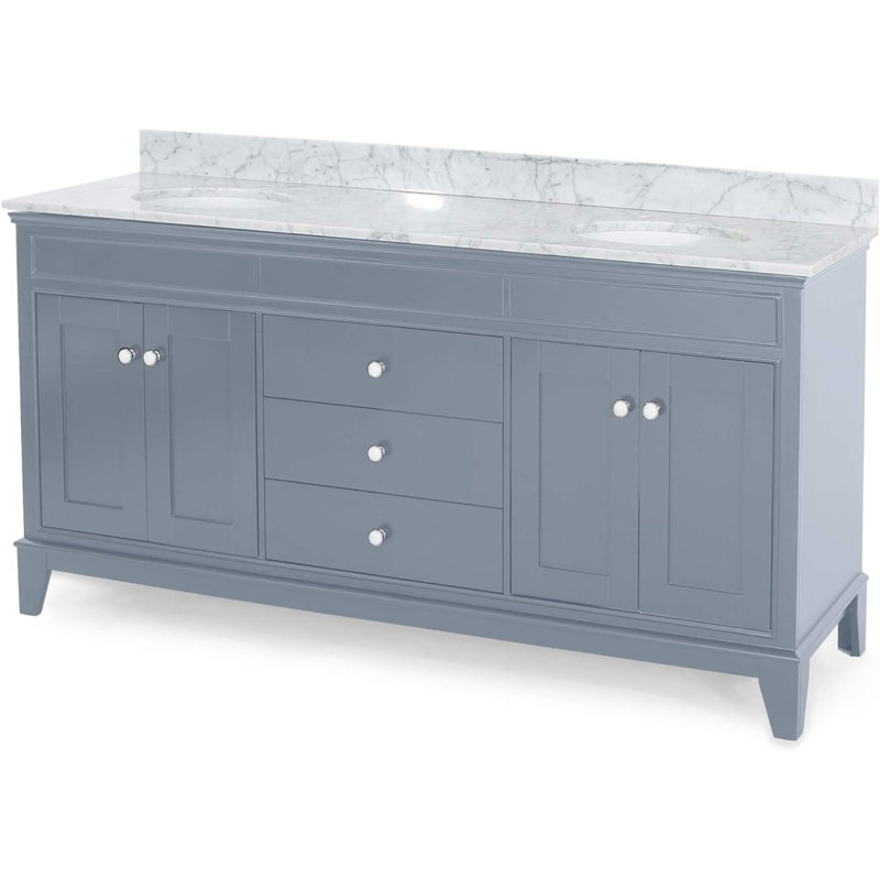 Meuble-lavabo double 73 po avec plateau en marbre Elisiana