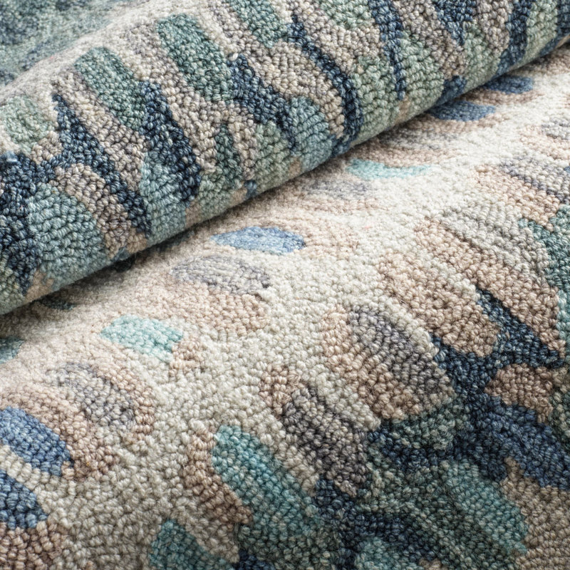 Tapis indigo / denim / beige en laine à motif abstrait Paint Chip, Rectangle 2 pi x 3 pi