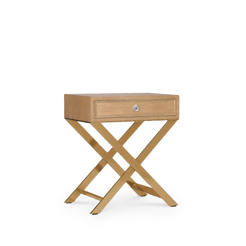Eddrick 61cm W Steel Bedside Table, Gold