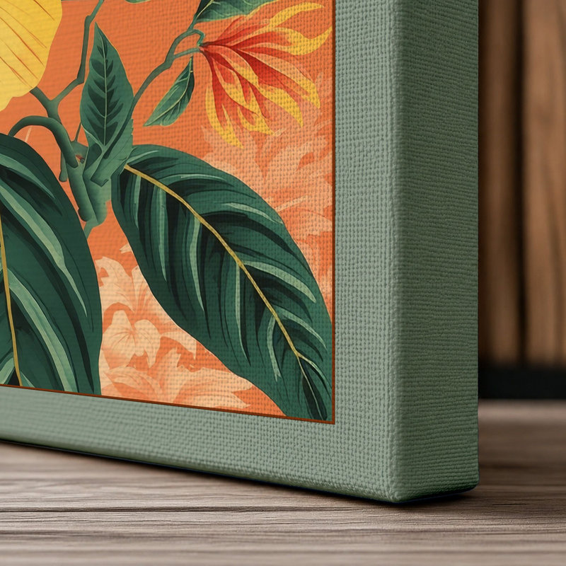Hibiscus in Gold Botanical - Wrapped Canvas, 24x16 - 61.0 x 40.6 cm, Sage Border