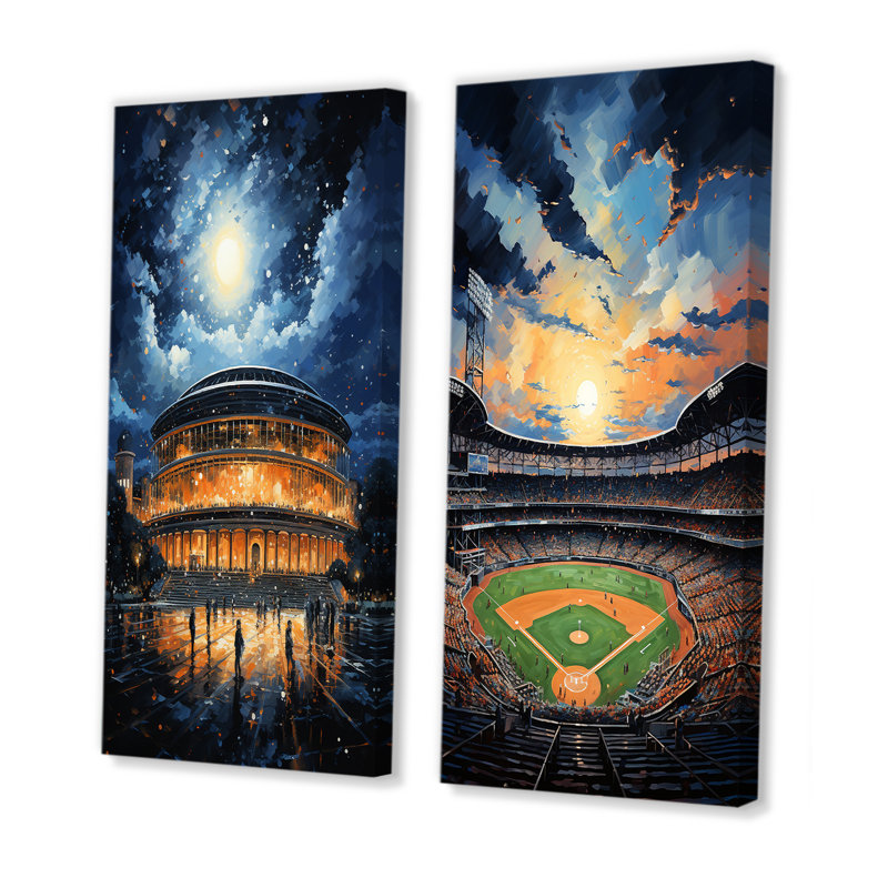 «Stadium In Spotlight Pointillism», ensemble de 2 décorations murales, H 28 po x l 25 po, Toile tendue