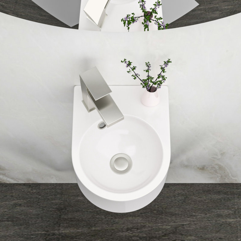 Lavabo de salle de bain mural rectangulaire en céramique 13X10,44 pouces avec trou de robinet simple