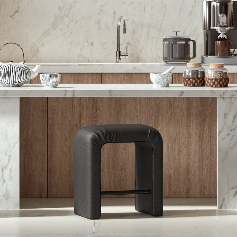 Berik Upholstered Counter Stool, Leather, Black