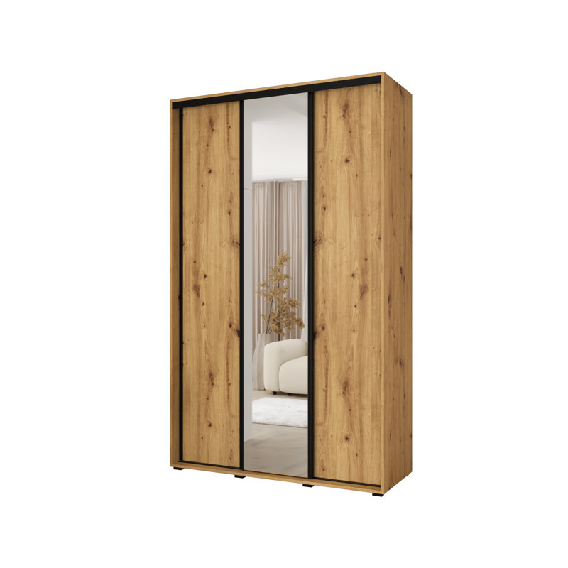 3 Door Manufactured Wood Wardrobe, 235.2cm H x 160cm W x 45cm D, Natural