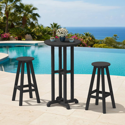 Ensemble de 3 tabourets de bar et table ronde HDPE