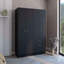 Armoire, armoire à deux portes, un tiroir, cinq tablettes intérieures, tringle, noir / blanc