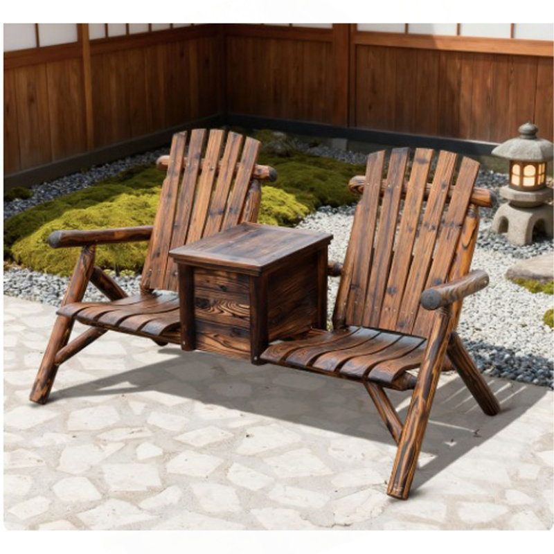 Causeuse double Adirondack, chaise Adirondack double en bois avec seau à glace, causeuse d'extérieur avec dossier haut
