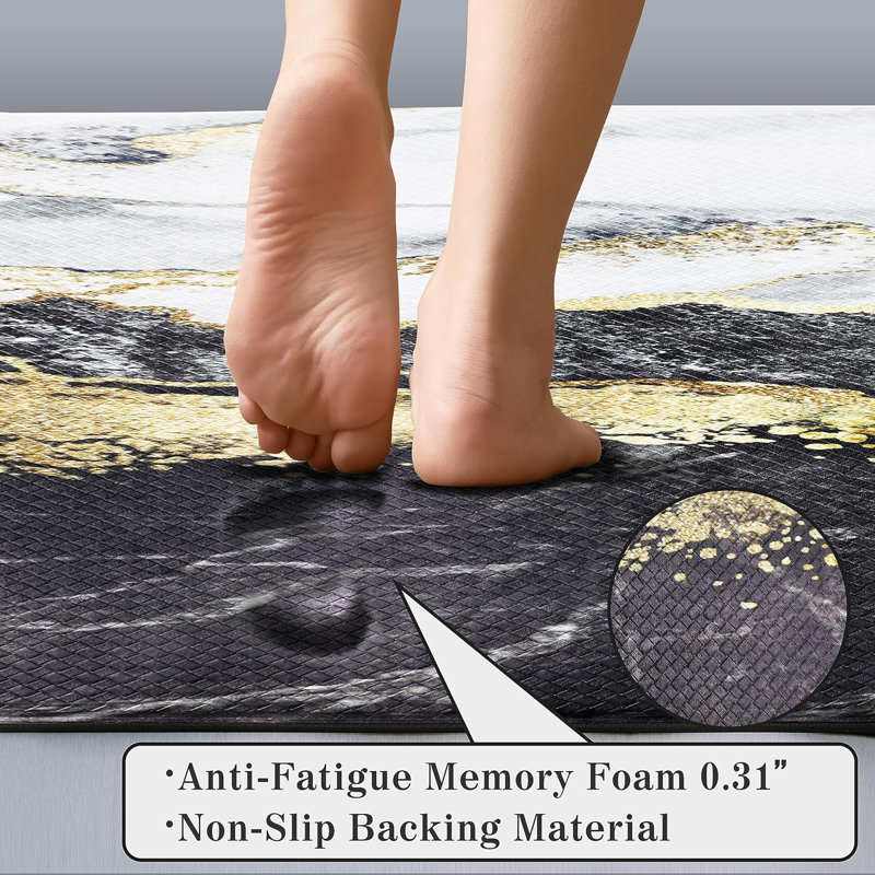 Black Gold Marble Kitchen Mat And Carpet