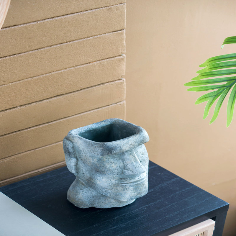 5X5.5X9" Easter Island Cement Planter
