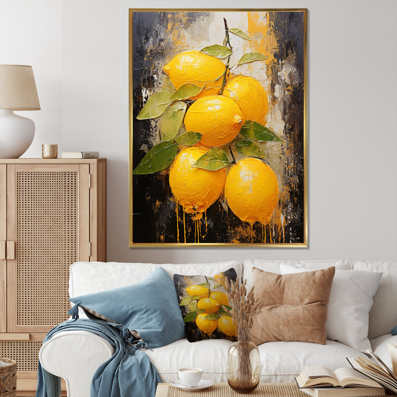 Lemon Loops Abstract Shapes I - formes abstraites, art mural, Cadre flottant doré, H 20 po x l 12 po x P 1 po
