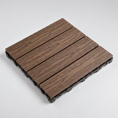 WPC Interlocking Deck Tiles 25 Pieces - Embossed 4 Panel Light Brown, Easy Installation and Durable Outdoor Flooring
