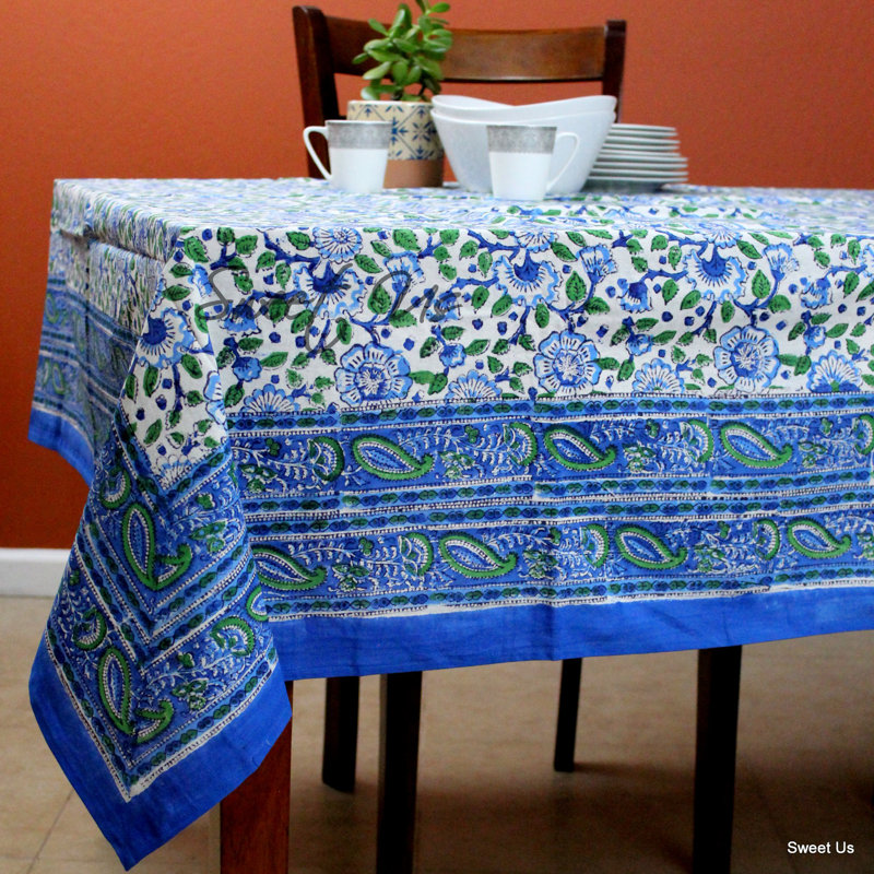 Cotton Block Print  Floral Tablecloth