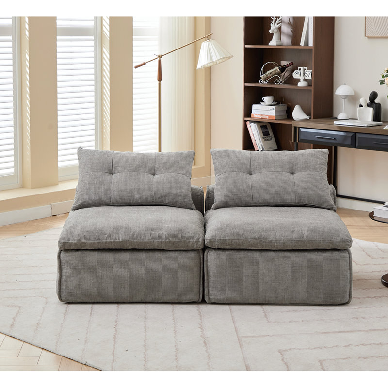 Canapé modulaire, sans accoudoirs, bricolage à souhait, tissu chenille, canapé-lit à dossier nuque, coin lecture ou appartement, coussin lombaire, 2 sièges, revêtement, gris clair