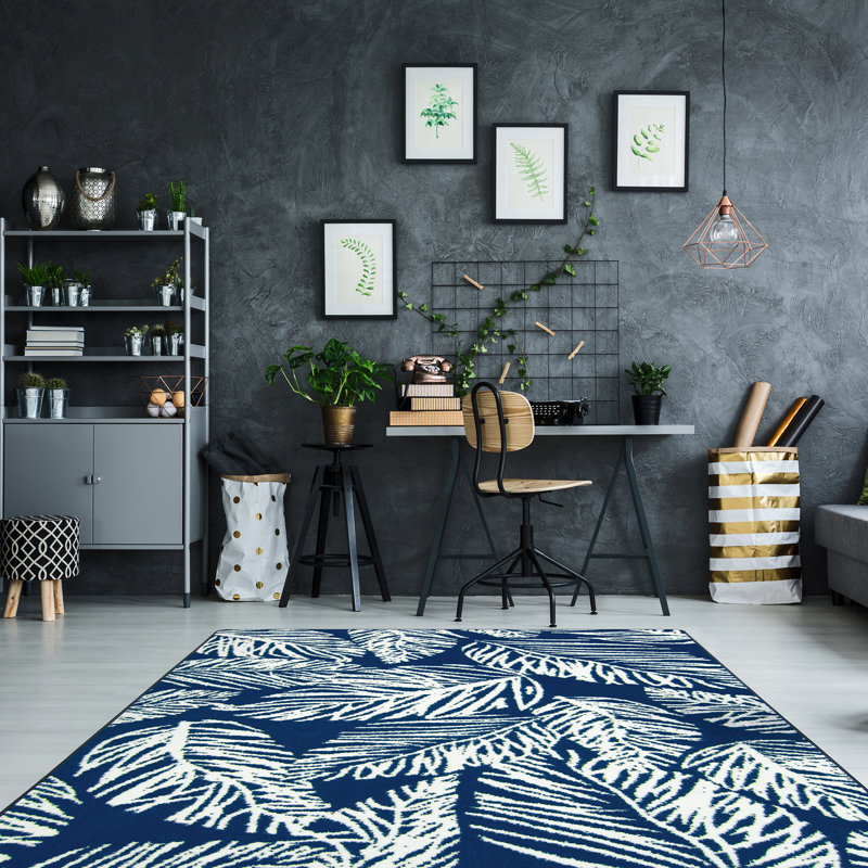 Cordova Tropical Tufted Navy/White Rug, Rectangle 7'8" x 10'9"