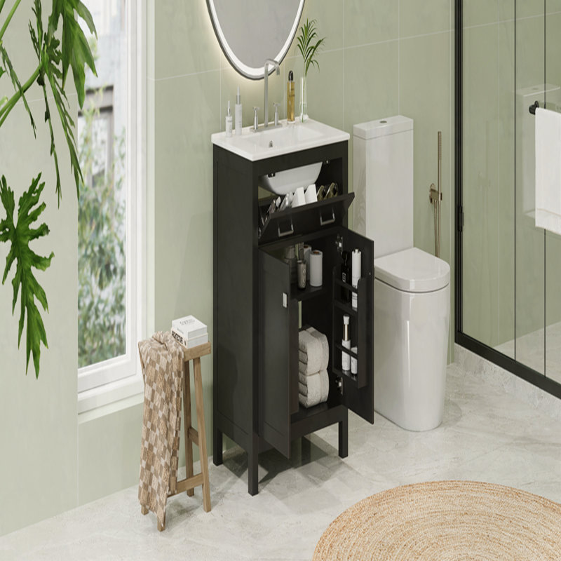 Meuble-lavabo 30 po avec lavabo en céramique, armoire de salle de bain simple grise moderne avec 2 portes et une tablette, portes à fermeture douce