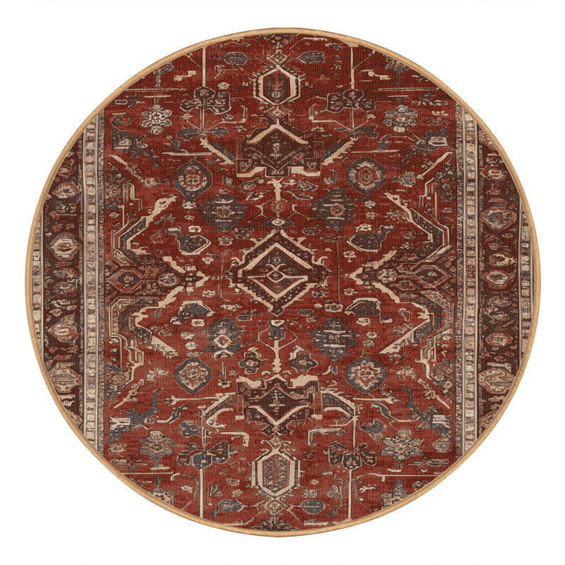 Tapis brun lavable à la machine, Rond 5 pi