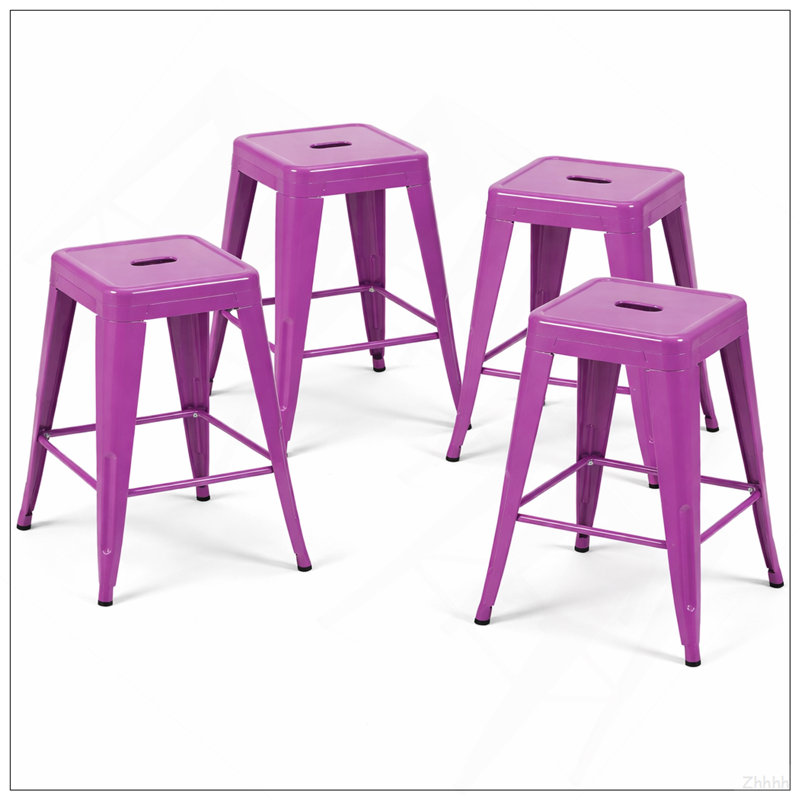 Tabouret à hauteur de comptoir 30 po, ensemble de 4 tabourets de bar en métal sans dossier, non empilable, amovible et facile à assembler, permettant d'économiser de l'espace pour un îlot de cuisine / bar / café / salle à manger (argent)