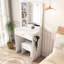 Coiffeuse avec éclairage DEL réglable, prise électrique et support pour sèche-cheveux - Style américain pour chambre à coucher - Gain de place - Montage facile - Miroir - Meuble blanc - Éclairage professionnel