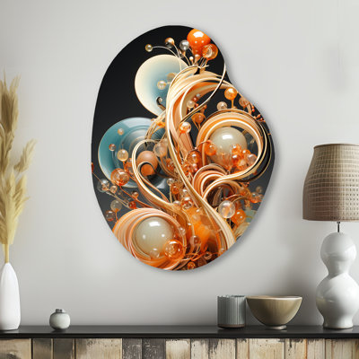 Gold Wire Sculpture - Abstract Spirals Pear Shape Assymterical Metal Wall Art