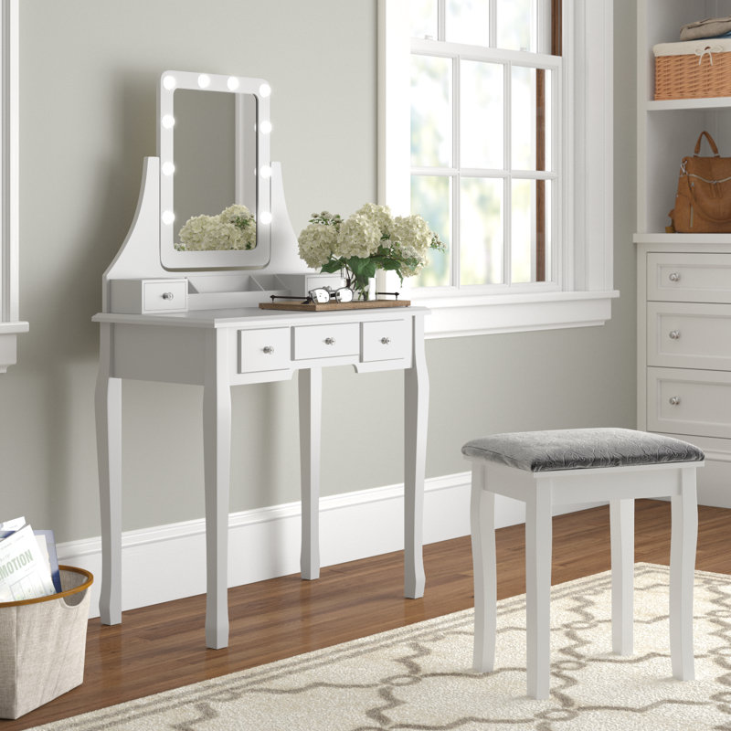 Ensemble coiffeuse et tabouret Aycock, Blanc