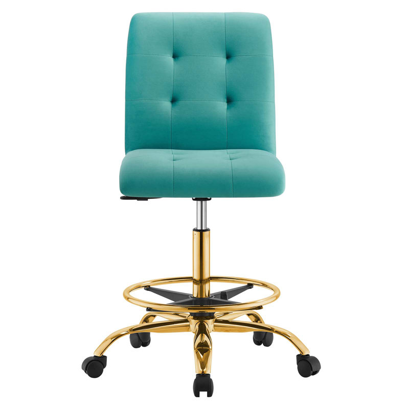 Modway Prim Armless Performance Velvet Drafting Chair, Teal