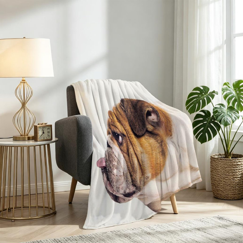 Jeté en molleton beige flanelle ultra doux, imprimé en bulldog anglais, Simple 60 po x 80 po