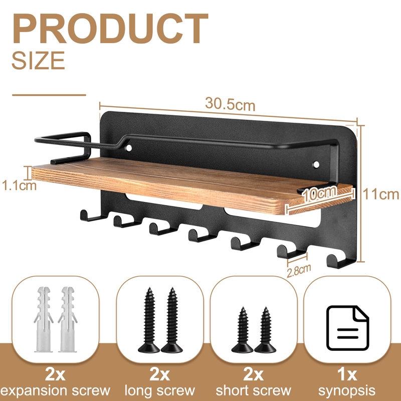 Wall Organizer with Key Hooks, Black