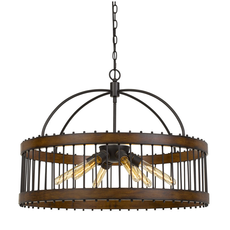 Lustree tambour 6 lumières unique/à l’état avec accents de bois Trosky