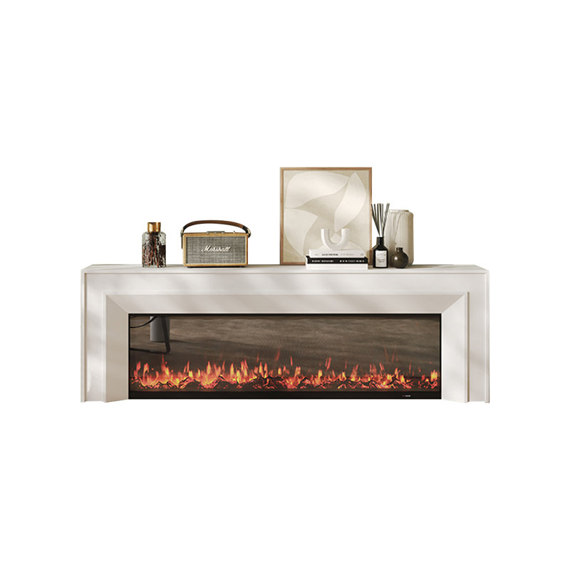 White Solid Wood TV Cabinet Fireplace, 23.62" H x 78.74" W x 12.6" D, White