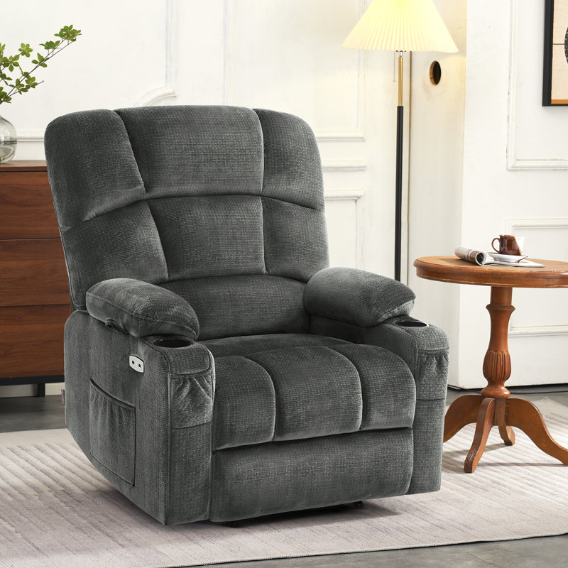 Melahat 27" Extra Wide Seat Lay Flat Dual Motor Power Recliner Lift Chair with Massage and Heat, Gray Polyester