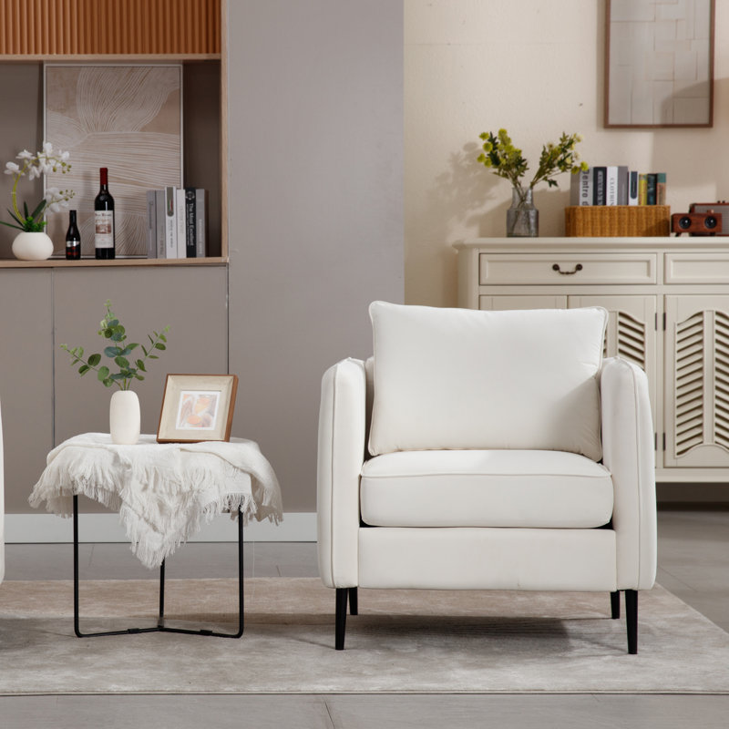 Chaise d'appoint Mid-Century moderne en velours - Canapé simple confortable avec 1 coussin et pieds en métal