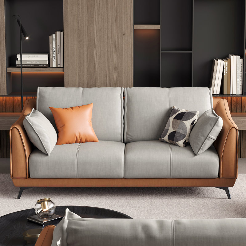 Willmuth 60.2" Modern Two-Tone Leathaire Loveseat with Metal Legs and 4 Pillows, 2