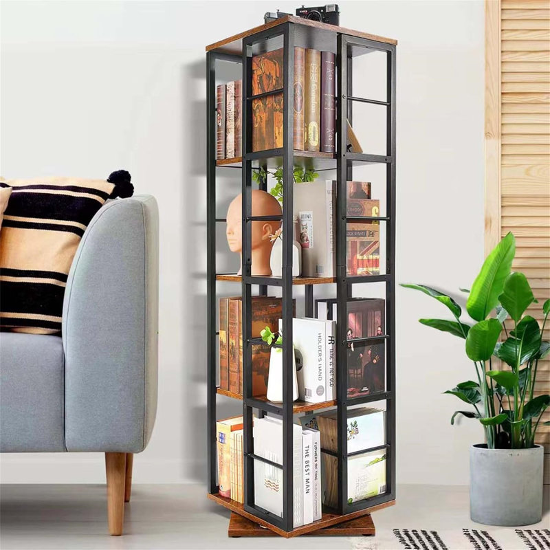 5 Tiers Rotating Bookshelf, Corner Bookcase, 360 Display Wood Spinning Bookshelf