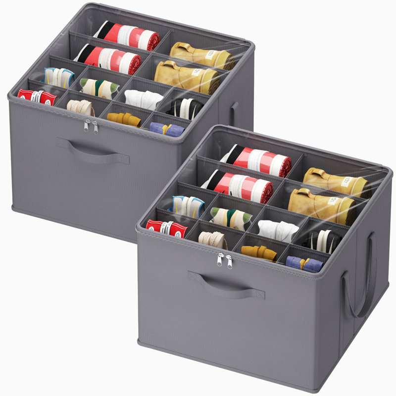 Shoe Storage Organizer For Closet, Fits 12-16 Pairs, Large Shoe Box Storage Containers With Clear Cover And Reinforced Handles, Foldable Storage Bins Fits For Boots Heels Sneakers, 2 Pack Gray