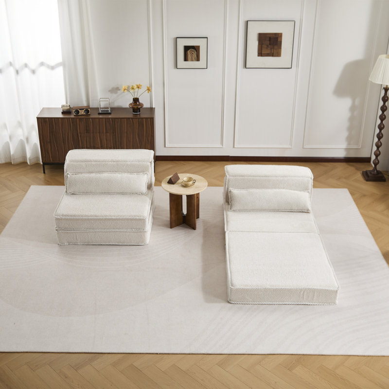 Compression Mahjong Sofa,Convertible Floor Sofa Bed,DIY Boneless Modular Sectional Sofa,No Assembly Required,Circle fleece fabric,Oversized 2 Seater with 2 Pillows