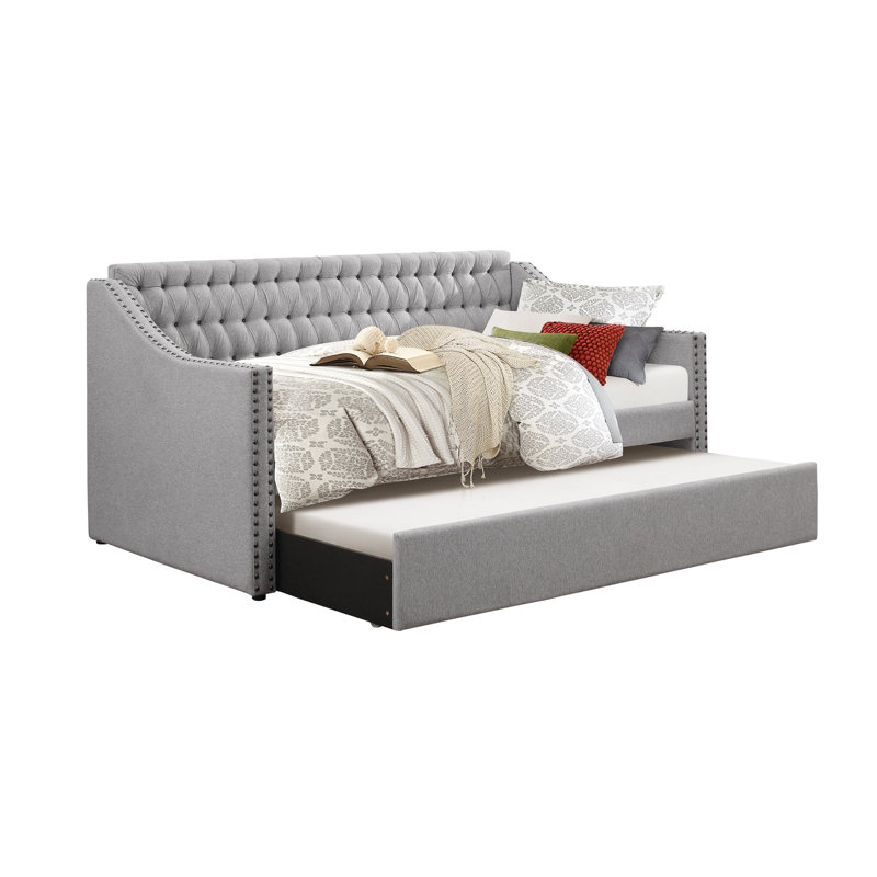 Lit de jour avec lit gigogne Miaja, Beige, Lit simple