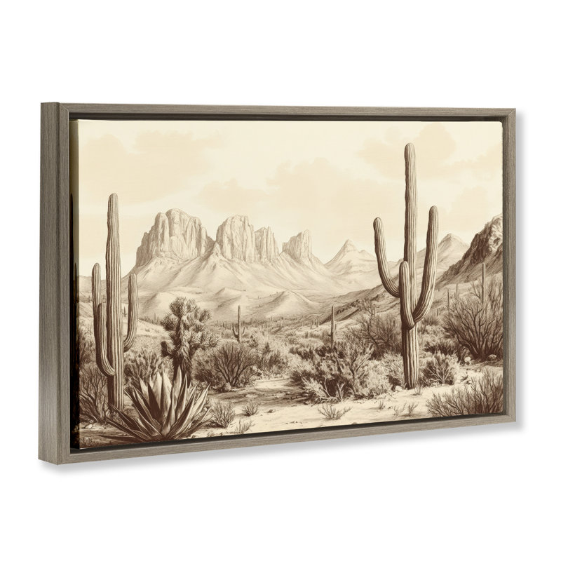 Cadre flottant désert, cactus, par Petal Prints Design, H 21 po x l 31 po, Cadre flottant orme Montalcino