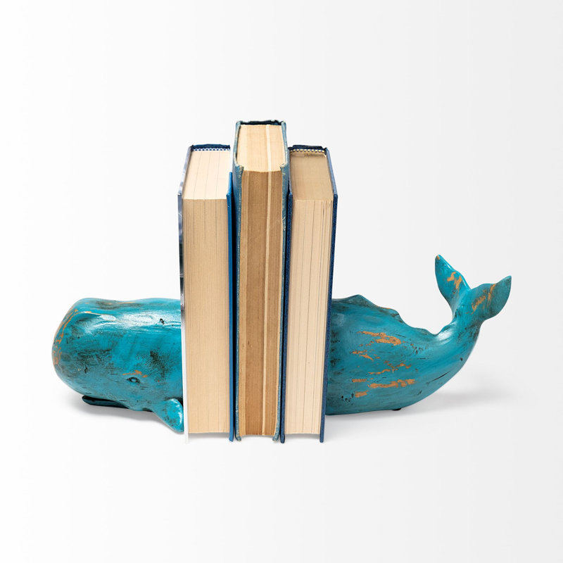 Serre-livres rustique en forme de baleine bleu turquoise