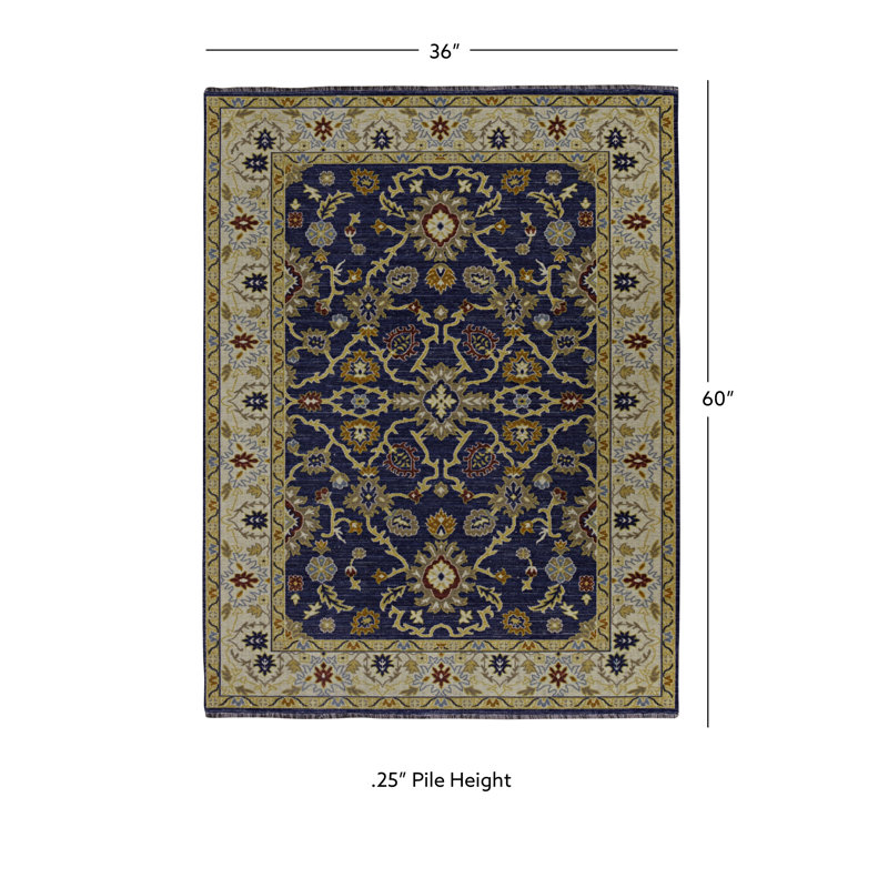 Laurel Marmara Machine Woven Polyester No Pattern Area Rug in Navy, Rectangle 3' x 5'