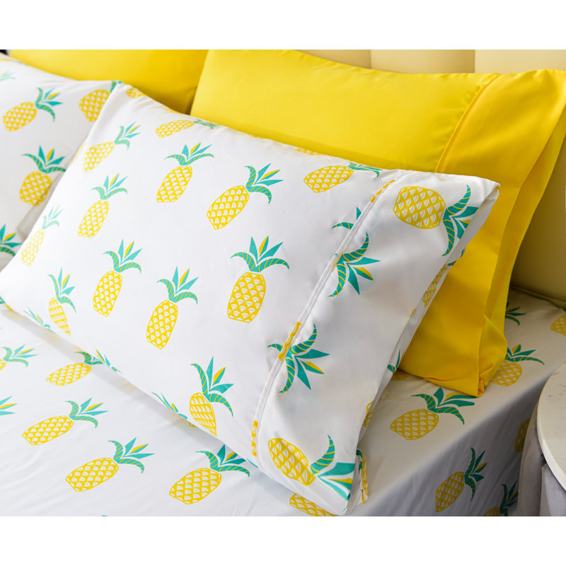 Queen Black Microfiber Deep Pocket Pineapple Print Sheet Set