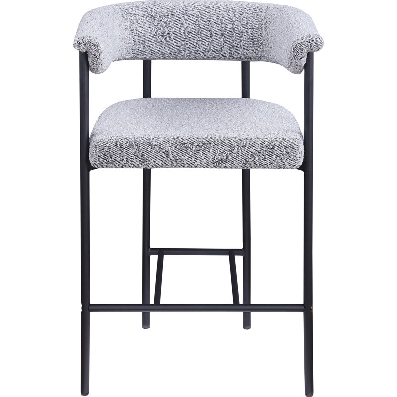 Malin Upholstered Counter Stool with Metal Frame, Gray Boucle Fabric